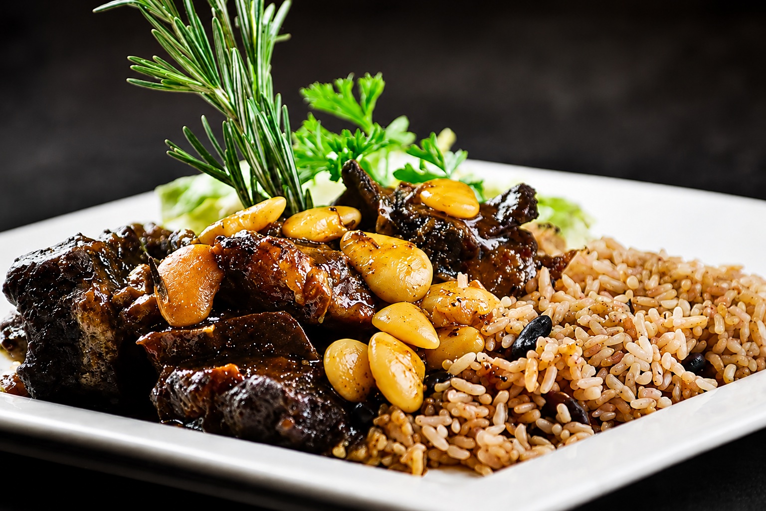 Jamaican oxtail with butter beans and rice and peas